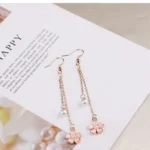 Elegant Pearl & Blossom Long Tassel Earrings2