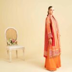 3 Piece - Gold Paste Printed Embroidered Suit - 424018926