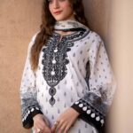 3 Piece - Silver Paste Printed Embroidered Suit - 424018962