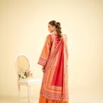 White & Silver Paste Printed Embroidered Suit - 424019083