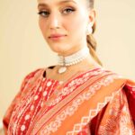 White & Silver Paste Printed Embroidered Suit - 424019084